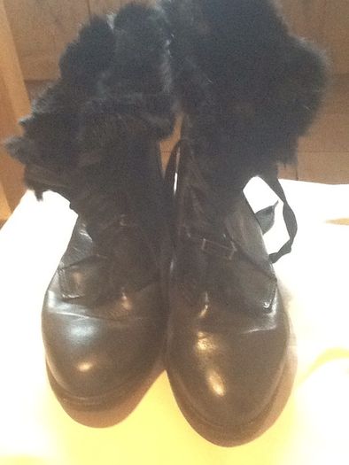 Black Leather & Fur Vintage Ankle Boots