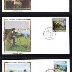 1983 Guernsey Centenary of Renoirs Visit Commemorative Stamps Colaron "Silk" Cachet First Day Cover (FDC)