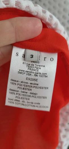 SANDRO Paris White Mesh and Coral layered top Sz 3 (Fit 10-12UK) - Rrp 175 (New)