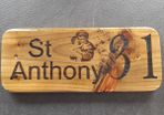 sign, shed, golf, house number, sign, house number, St Anthony plaque