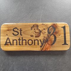 sign, shed, golf, house number, sign, house number, St Anthony plaque