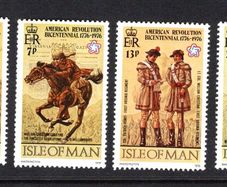 1976 Isle of Man Bicentenary of American Revolution and Colonel William Christian Commemoration Commemorative Stamps Mint Never Hinged (MNH)