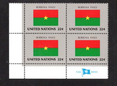 1986 United Nations New York Burkina Faso National Flag (part of flag stamp series) Block of 4 Mint Never Hinged (MNH)