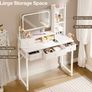 Dressing Table with Large LED Mirror 3 Lighting Modes Adjustable Brightness, Built in USB AC Socket Vanity Table with 4 Fabric Drawers, Modern Makeup Desk 100 40 140cm Image 6
