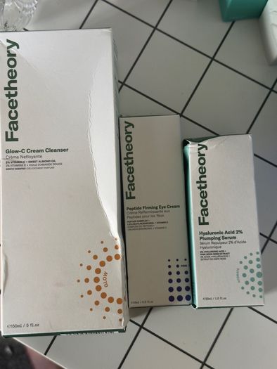 Face theory cleanser, eye cream, hyaluronic serum new