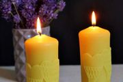 Pure beeswax candle with hearts. Valentines day gift.