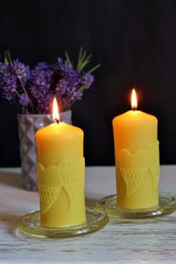 Pure beeswax candle with hearts. Valentines day gift.