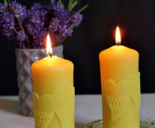 Pure beeswax candle with hearts. Valentines day gift.