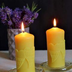 Pure beeswax candle with hearts. Valentines day gift.