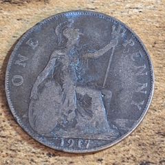 Great Britain UK 1917 One Penny Coin George V - free standard postage