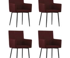 Dining Chairs with Armrests 4 pcs Wine Red Fabric
