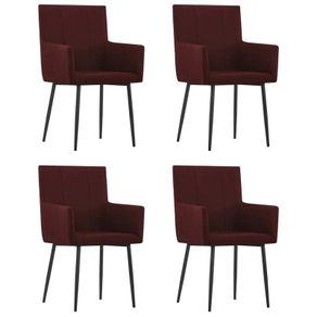 Dining Chairs with Armrests 4 pcs Wine Red Fabric