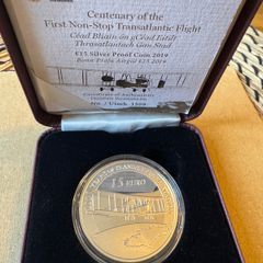 2019 Ireland 15 Euro Silver Coin - 100 Years of the First Non-Stop Transatlantic Flight. Proof