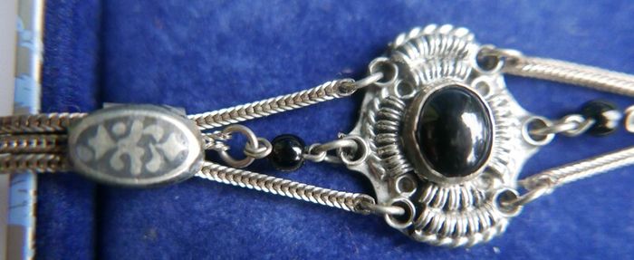 Vintage Sterling Silver 925 Onyx Bracelet Length 7.5" - 13,8g