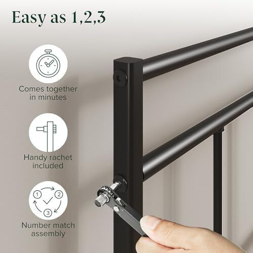 Elias Double Bed Frame Bed 190x135 cm  30cm Height Metal Bed Frame with Headboard  Platform bed frame with steel slat support  Modern Design  Easy Assembly  Black