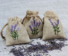 Hand Embroidered Lavender Sachets - Set of 3