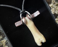 Protective Copper and Deer Bone Talisman Pendant Necklace Ankh Cross Shamanic
