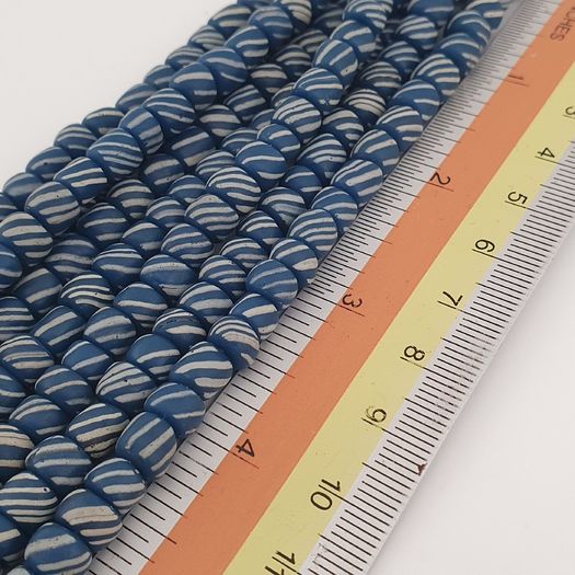 Vintage African Style White Stripe Blue 7mm -8mm Glass Beads Necklace Strand