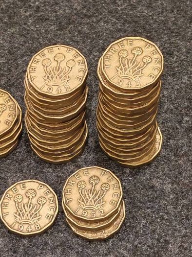 59x George VI threepence coin 1937 to 1952