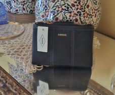 Fossil Black Leather Trifold Purse / Brand New