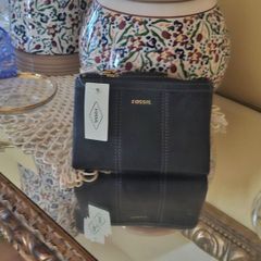 Fossil Black Leather Trifold Purse / Brand New