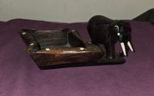 African Elephant wooden ashtray/trinket dish