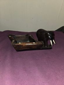 African Elephant wooden ashtray/trinket dish