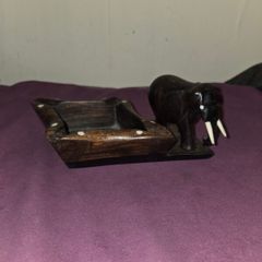African Elephant wooden ashtray/trinket dish