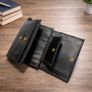Premium Genuine Leather Wallet for Women Stylish Black Clutch Wallet with Button Closure Image 2