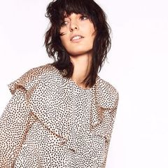 ZARA double frill printed top, blouse, polka dot