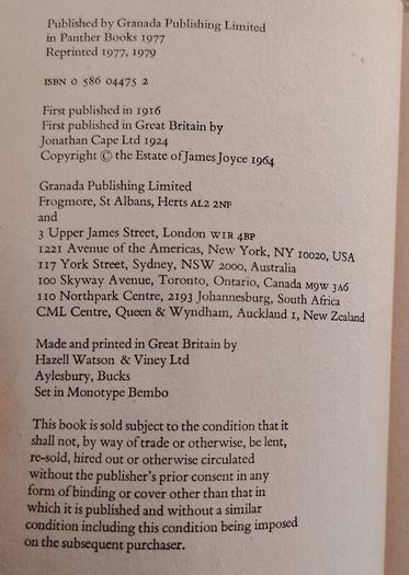 James Joyce - A Portrait of the Artist (Vintage 1979 Panther - Inscribed 1980)