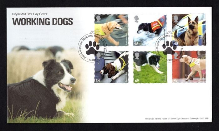 2008 Great Britain Working Dogs Commemorative Stamps addressed First Day Cover (FDC) with Edinburgh pictorial cancel