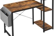 _Computer Desk with Shelf, Adjustable Shelf, with Side Pocket, 130 x 55 x 90 cm, Industrial Design, Vintage Brown/Black