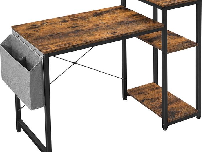 Computer Desk with Shelf, Adjustable Shelf, with Side Pocket, 110 x 50 x 90 cm, Industrial Design, Vintage Brown/Black