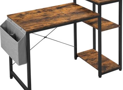 Computer Desk with Shelf, Adjustable Shelf, with Side Pocket, 110 x 50 x 90 cm, Industrial Design, Vintage Brown/Black