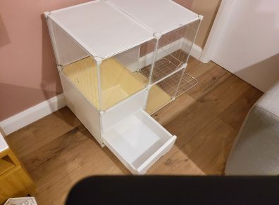 Indoor cat house with litter box tray