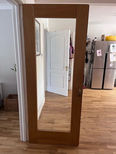 Solid wood internal double doors with glass panels