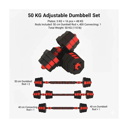 50KG Adjustable Octagonal Dumbbell Set 50KG Weights set - FREE DELIVERY