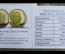 24Ct Gold Coin Padraig  Pearse commemorative gold coin issued by Gibraltar with Queen Elizabeth II obverse