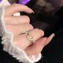 Crescent Moon Star Adjustable Crystal Gold Tone Ring Image 3
