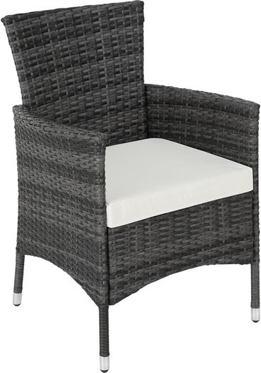 _Polyrattan garden set, 2 chairs and small table with glass top, robust steel frame, various colours