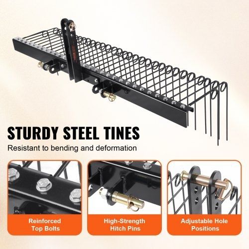 Tow Behind Landscape Rake 72"/183 cm Lawn Dethatcher Rake with 32 Steel Tines