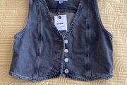 New Look Grey Crop Denim Waistcoat Size 10 UK
