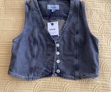 New Look Grey Crop Denim Waistcoat Size 10 UK