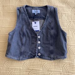 New Look Grey Crop Denim Waistcoat Size 10 UK