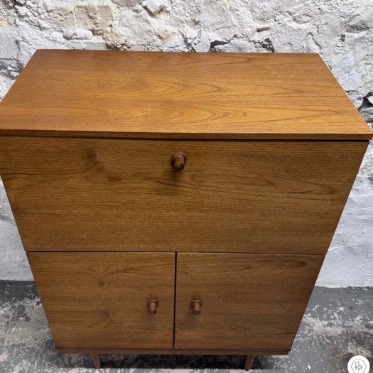 Vintage Mid-century Modern Teak Fall-front Drinks Cabinet By Avalon