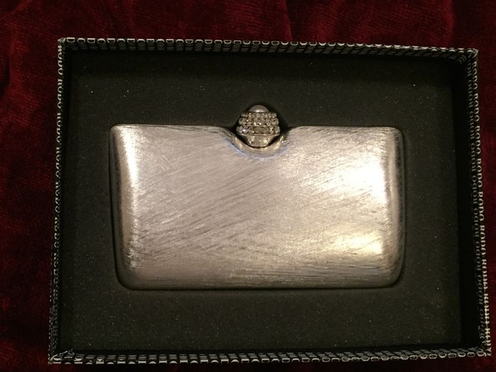 RODO Silver Metal Evening Box Clutch Handbag