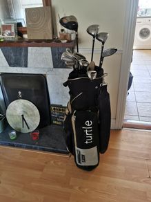 golf clubs and bag