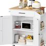 Kitchen Island with Folding Countertop, Kitchen Storage on Wheels White and Natural, Kitchen Island on Wheels, Storage Cabinet with Adjustable Shelf and Towel Rack for Kitchen and Dining Room Image 9