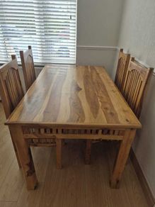 Mexican Hardwood Dining Table, 4 Chairs, Nest of Tables & Display Unit